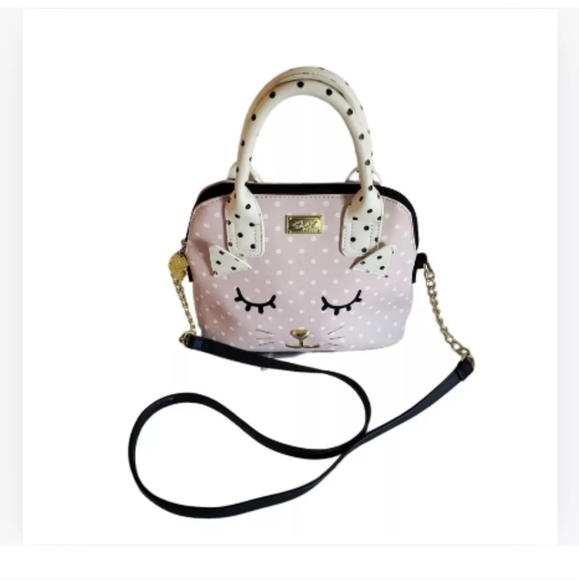 Betsey Johnson Handbags - Betsey Johnson Kitty Cat Purse Faux Leather Pink Polka Dot Crossbody Satchel